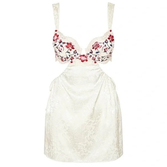 New! For Love And Lemons Festival Rose Satin Slip Dress 10460 - Picture 4 of 13